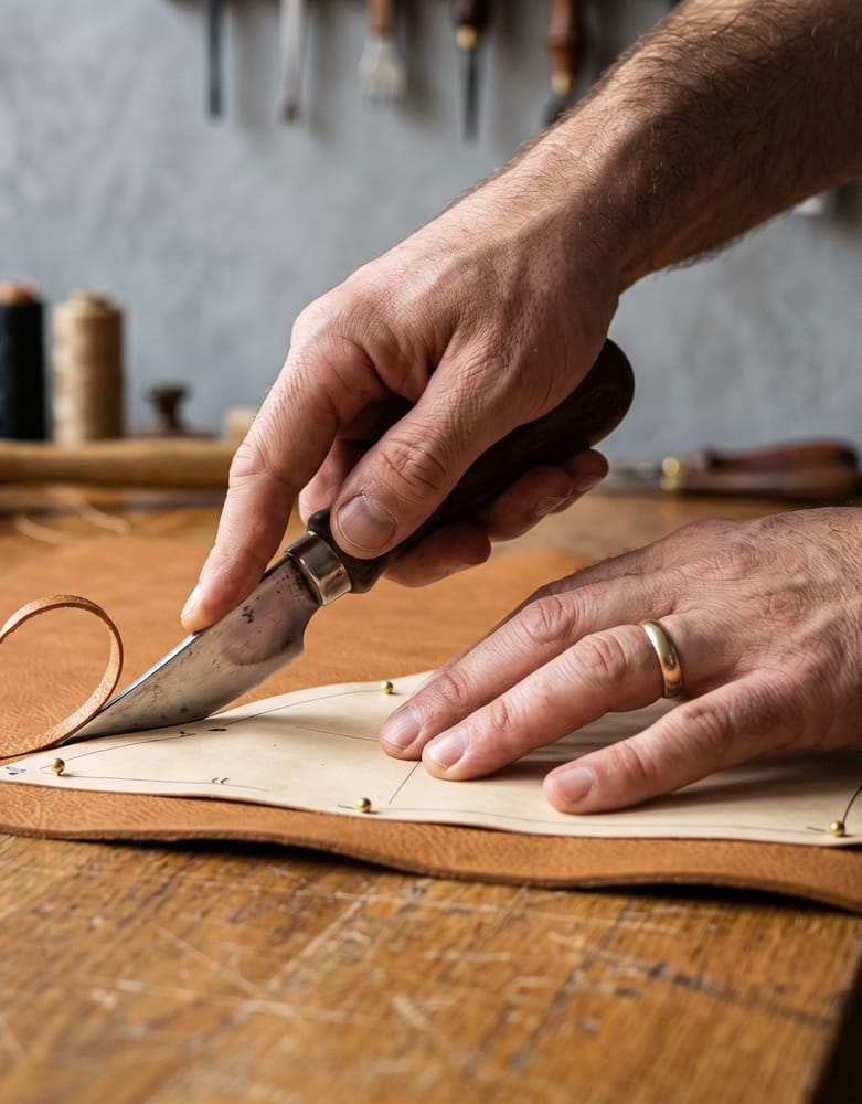 Croirea pielii cu mâna în atelier