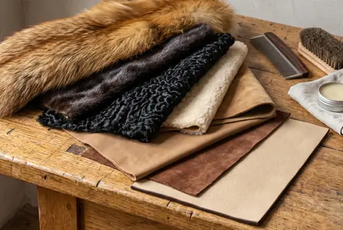 Materiale din blană și piele în atelier